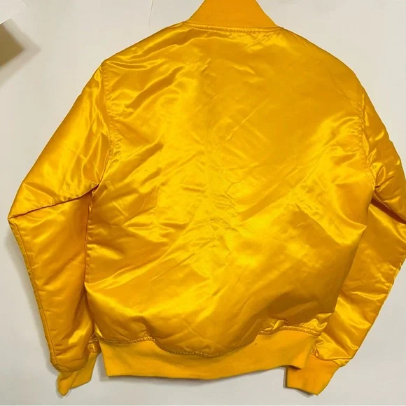 Vintage Unisex Yellow Satin Bomber Jacket Size Small - Picture 3 of 3